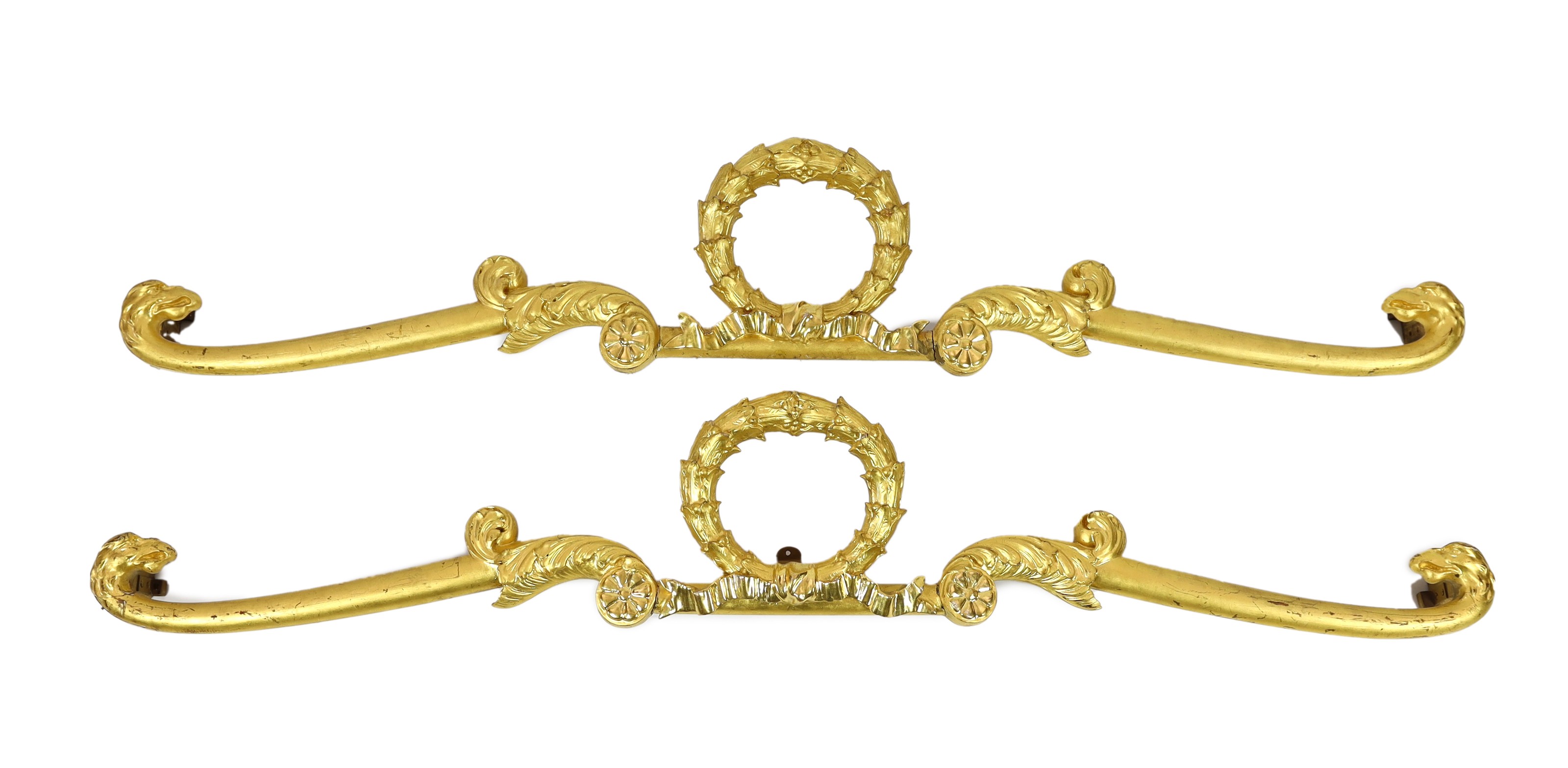 A pair of mid 19th century giltwood pediments, W.180cm H.30cm
